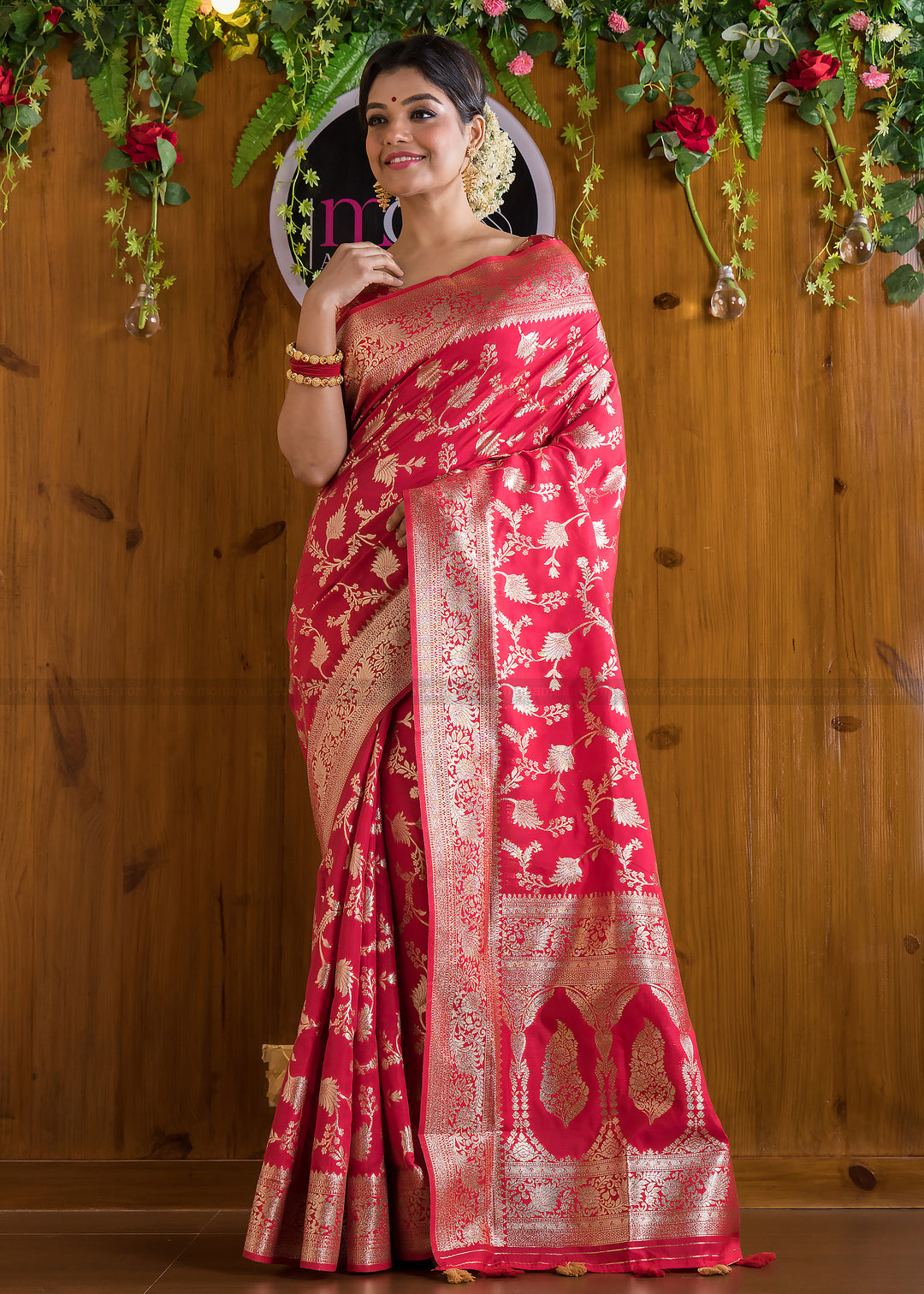 Carmine Red Banarasi Saree