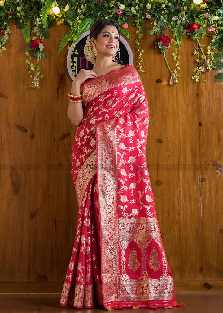 Carmine Red Banarasi Saree