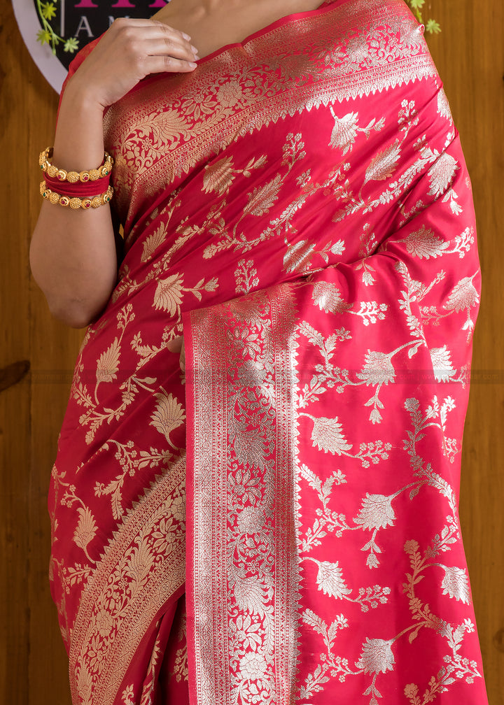 Carmine Red Banarasi Saree