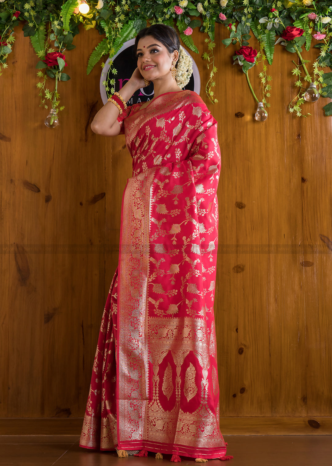 Carmine Red Banarasi Saree