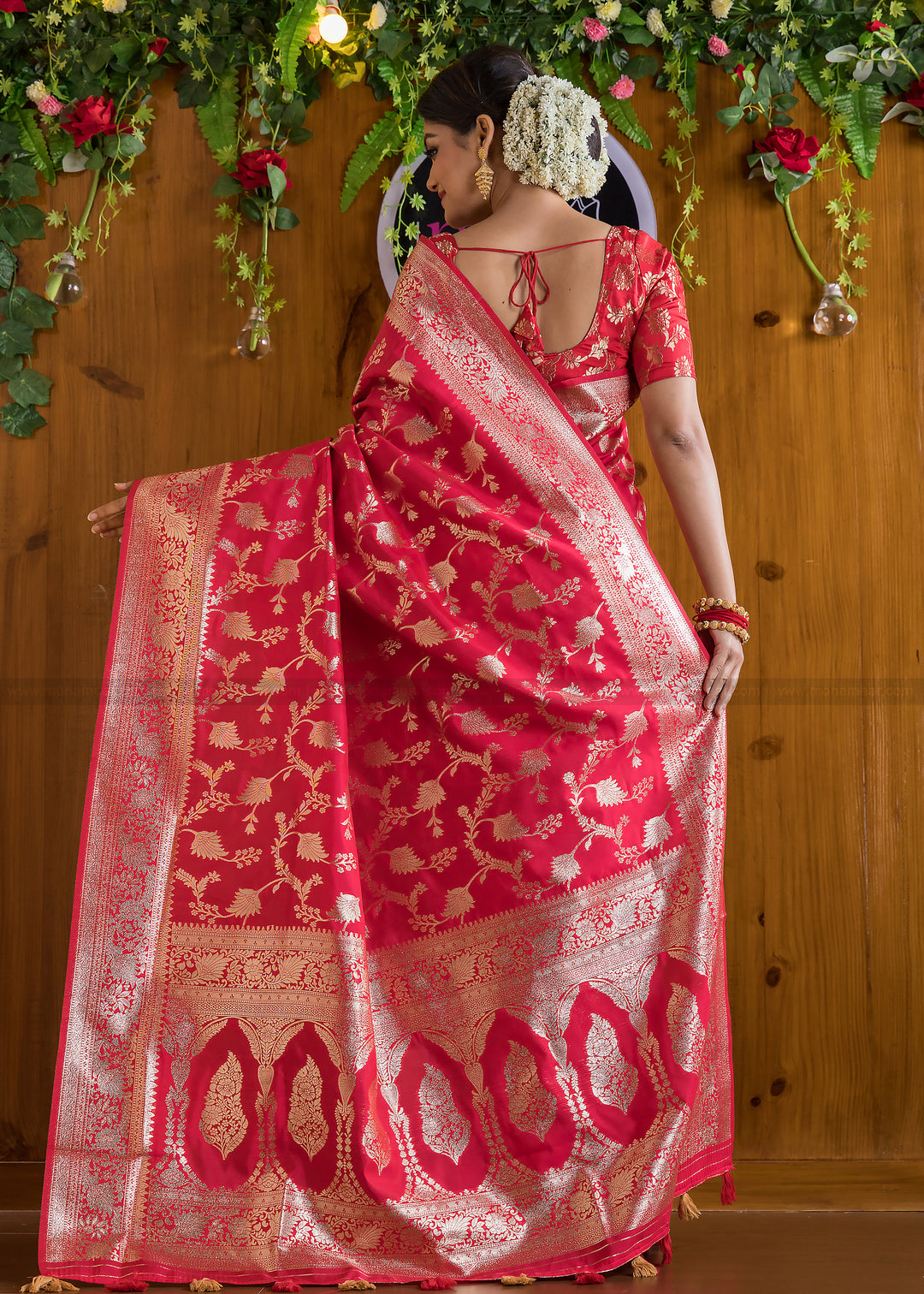 Carmine Red Banarasi Saree