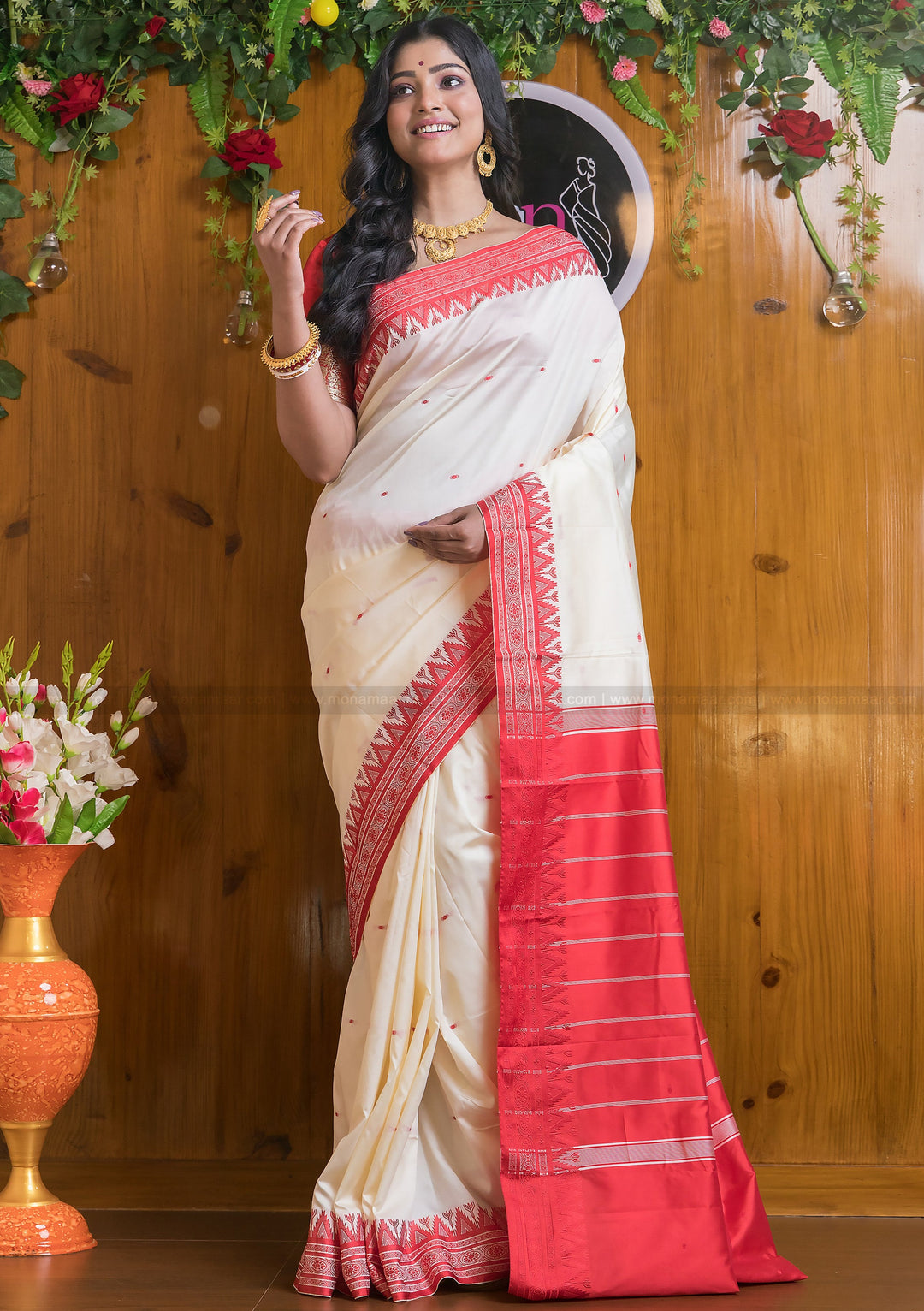 Shubho - The Auspicious White Red Saree