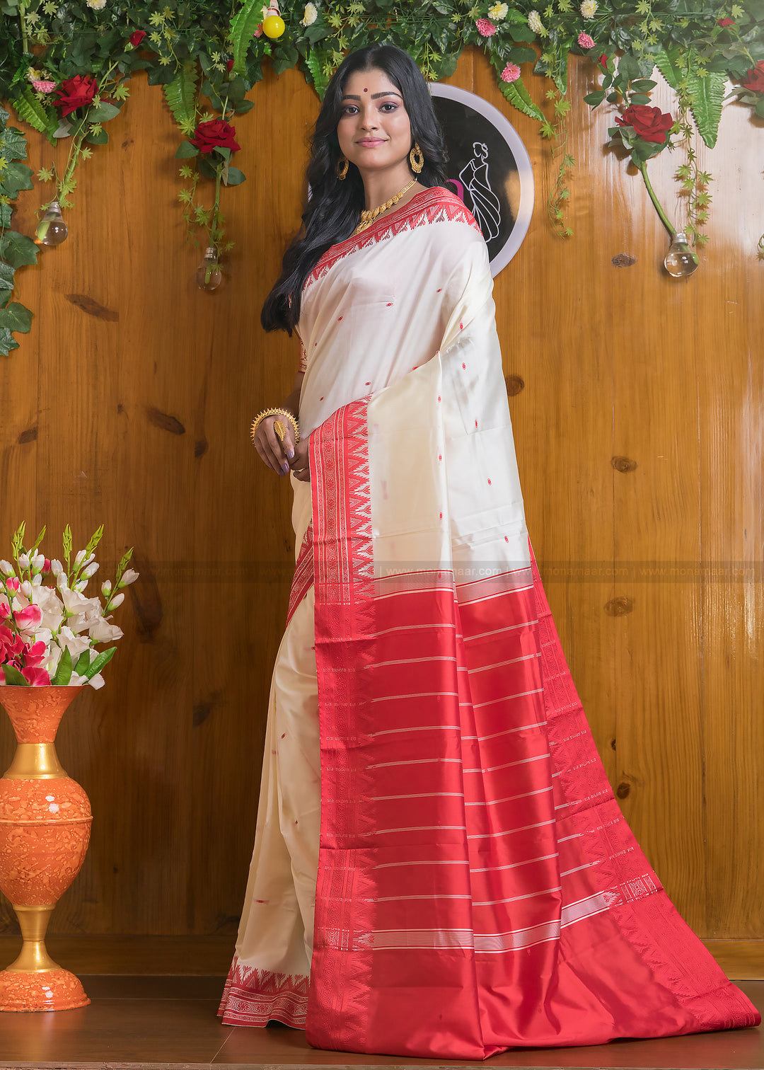 Shubho - The Auspicious White Red Saree