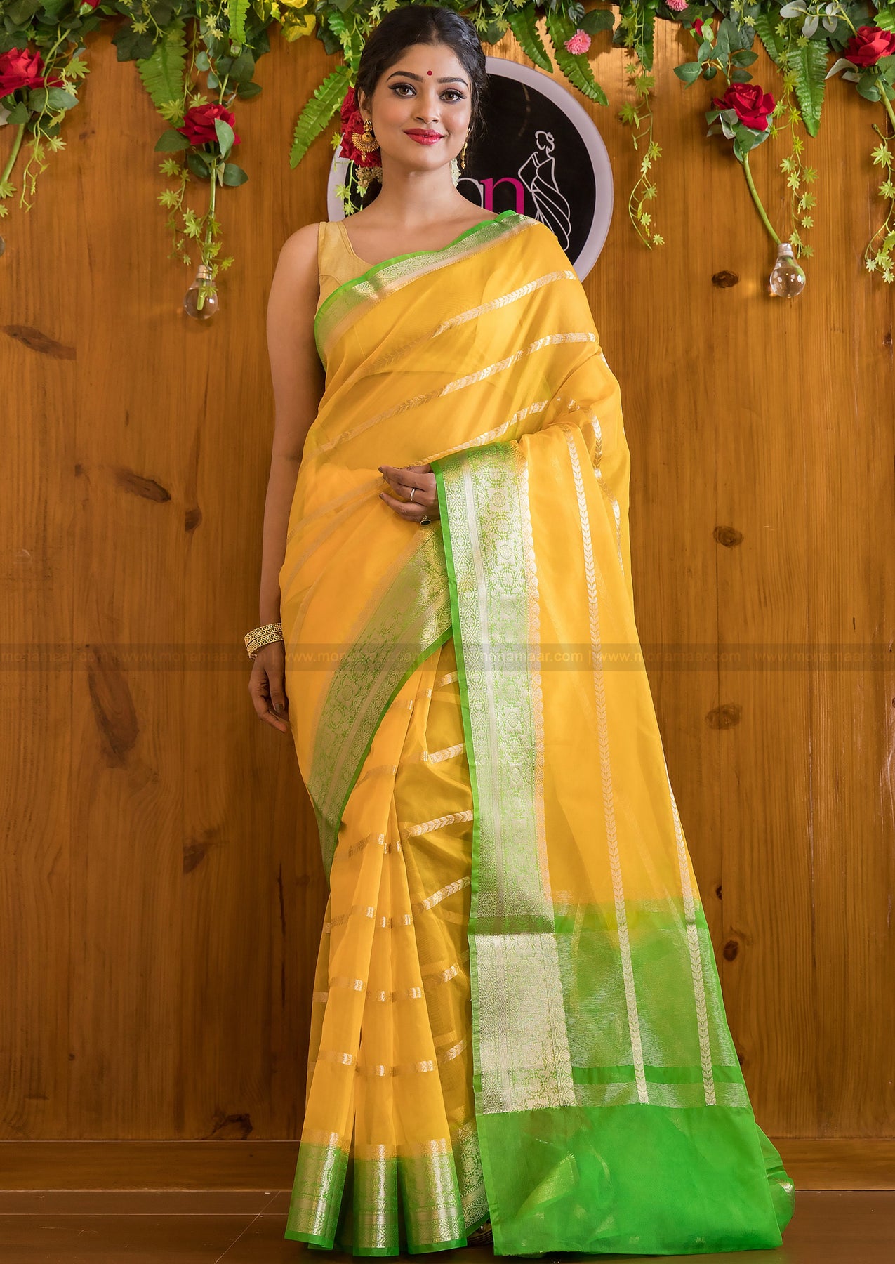 Sunflower Meadow Banarasi Organza Saree – Monamaar