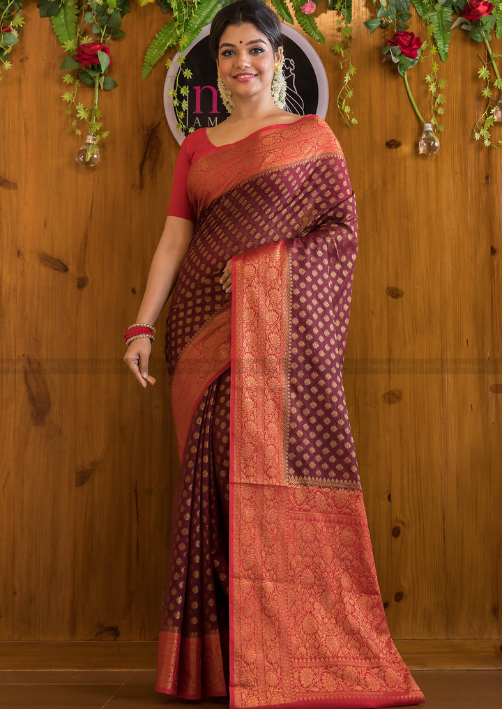 Maroon Majesty Semi Georgette Banarasi Saree