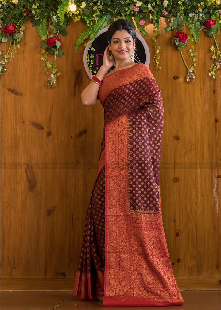 Maroon Majesty Semi Georgette Banarasi Saree