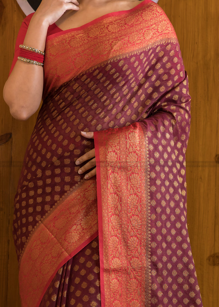 Maroon Majesty Semi Georgette Banarasi Saree