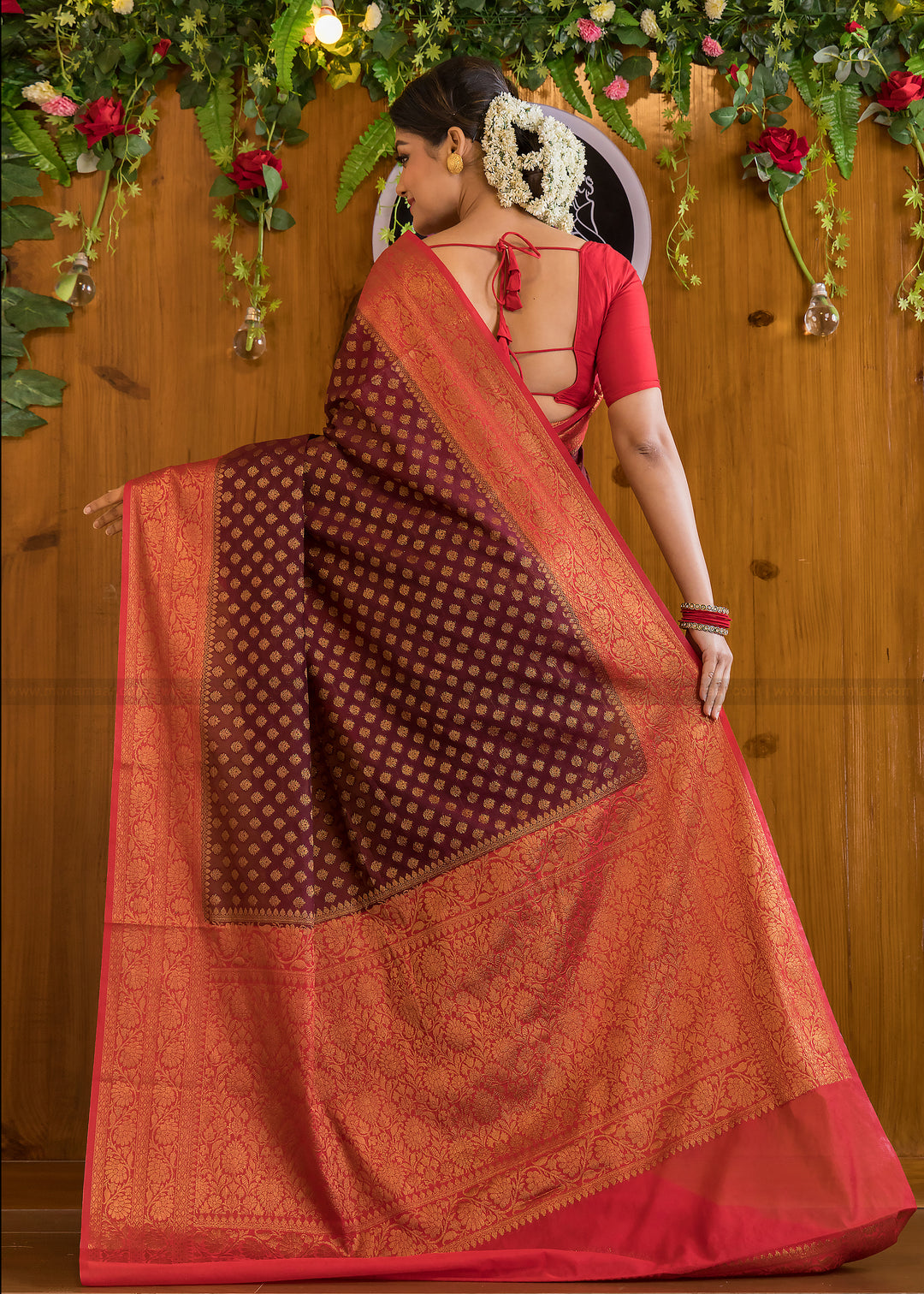 Maroon Majesty Semi Georgette Banarasi Saree