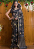 Black Resham Handwoven Silk Linen Saree