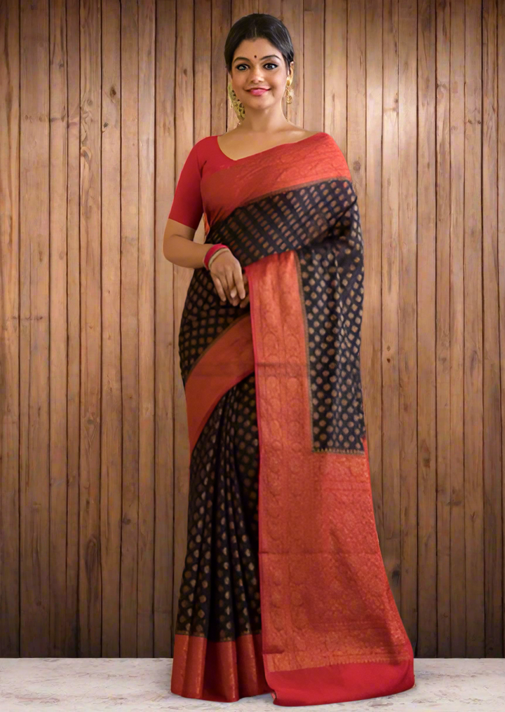 Black Red Banarasi Semi Georgette Saree