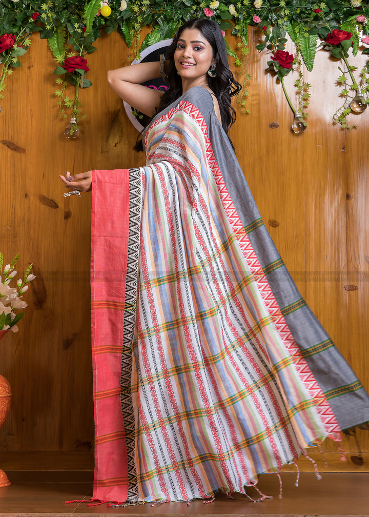 Vibrant Rainbow Khadi Cotton Saree