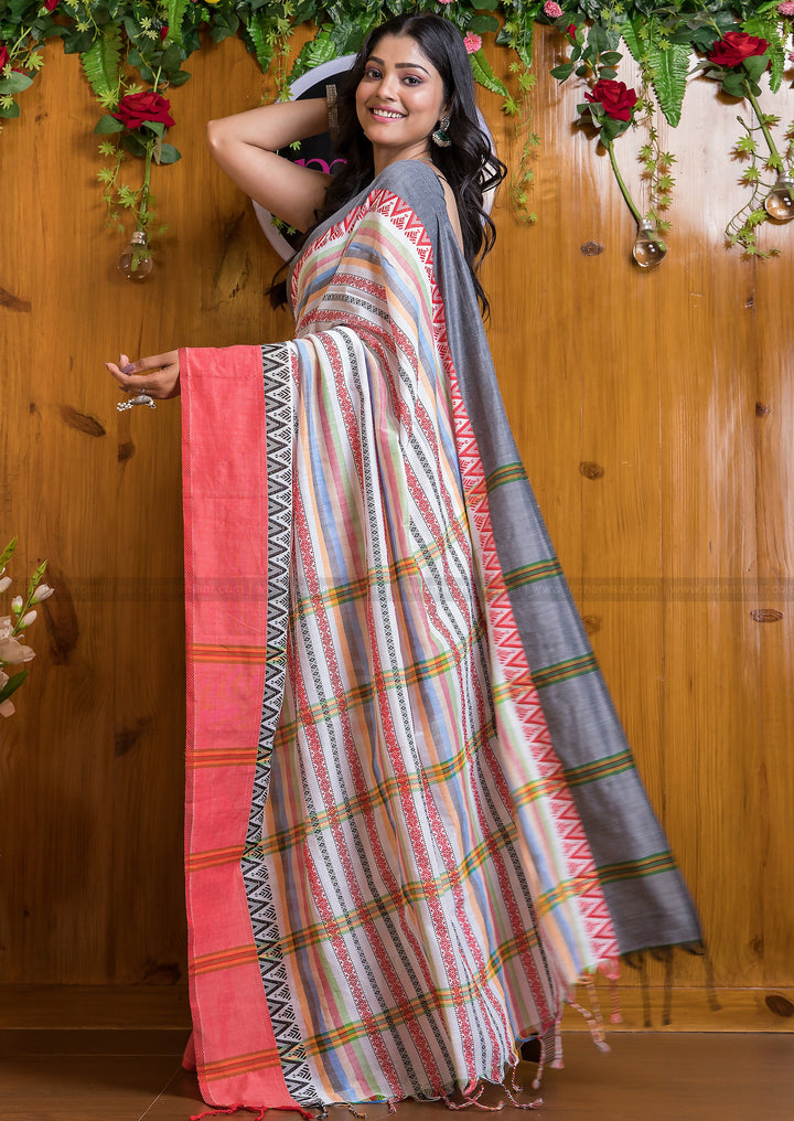 Vibrant Rainbow Khadi Cotton Saree