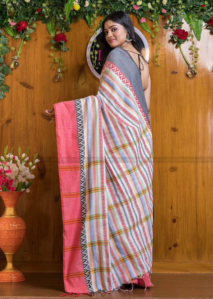 Vibrant Rainbow Khadi Cotton Saree