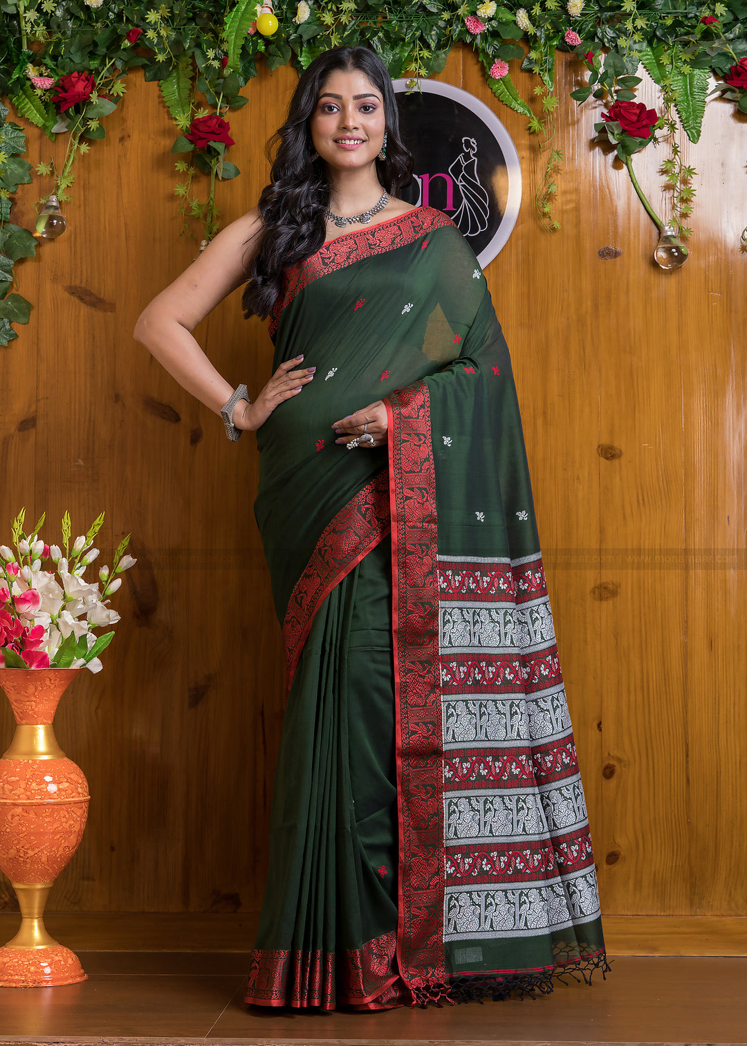 Worthy Cotton Jamdani (Cosmic Green)Saree