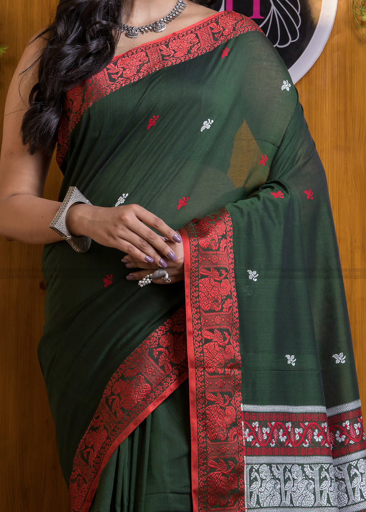 Worthy Cotton Jamdani (Cosmic Green)Saree