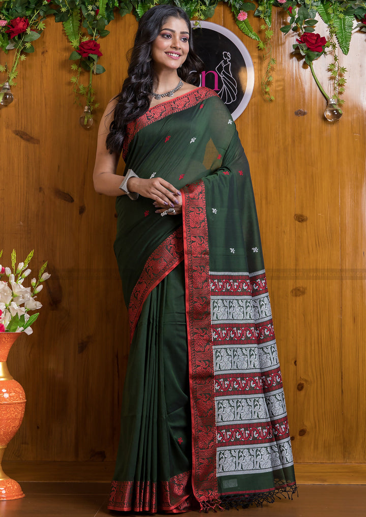 Worthy Cotton Jamdani (Cosmic Green)Saree