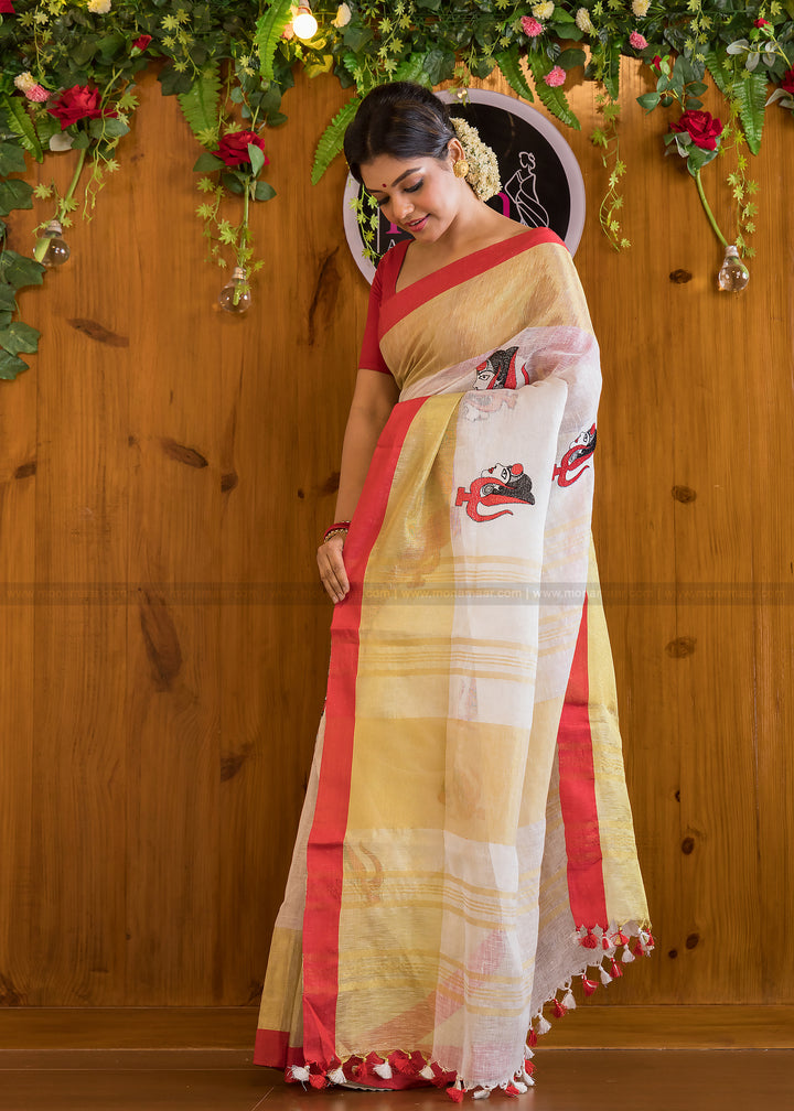 Extra-Ordinary Pure Handwoven Linen Saree