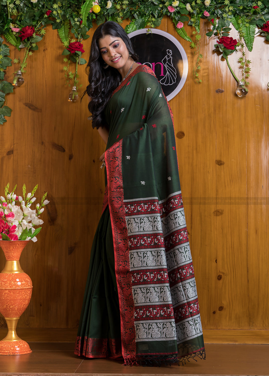 Worthy Cotton Jamdani (Cosmic Green)Saree