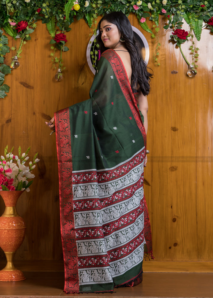 Worthy Cotton Jamdani (Cosmic Green)Saree