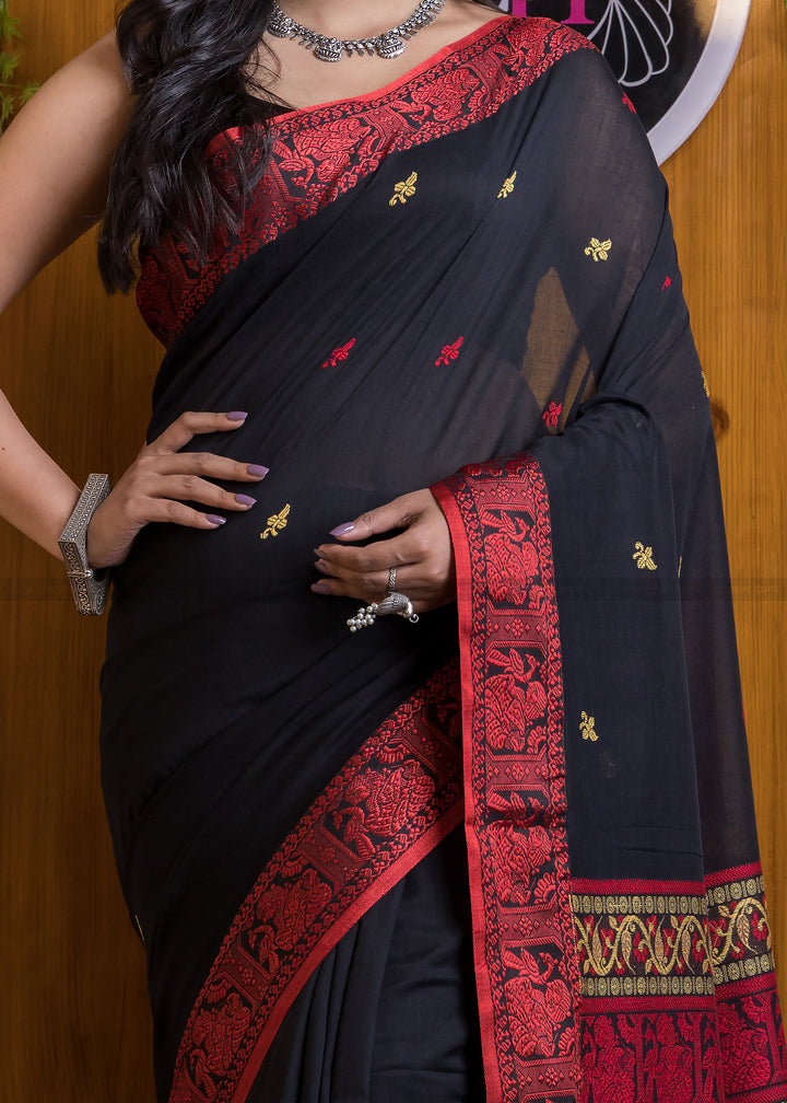 Worthy Cotton Jamdani (Black Carnival) Saree