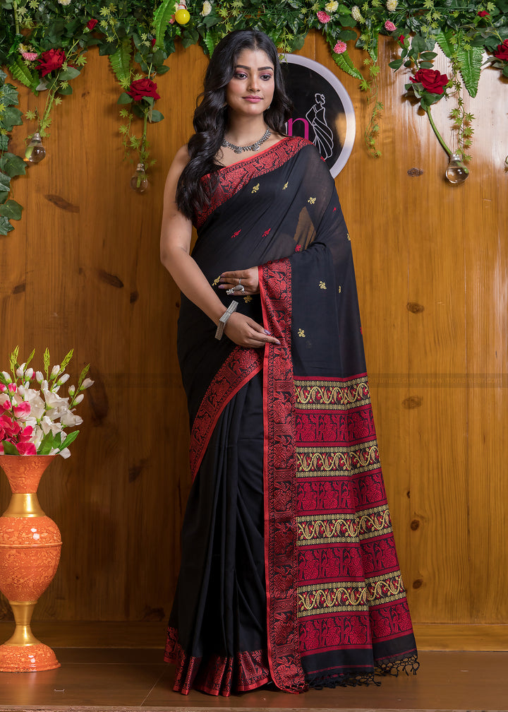 Worthy Cotton Jamdani (Black Carnival) Saree