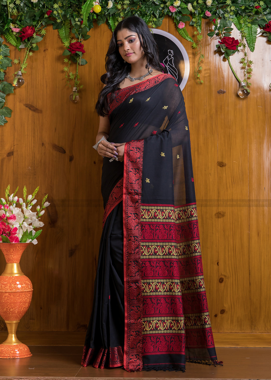 Worthy Cotton Jamdani (Black Carnival) Saree