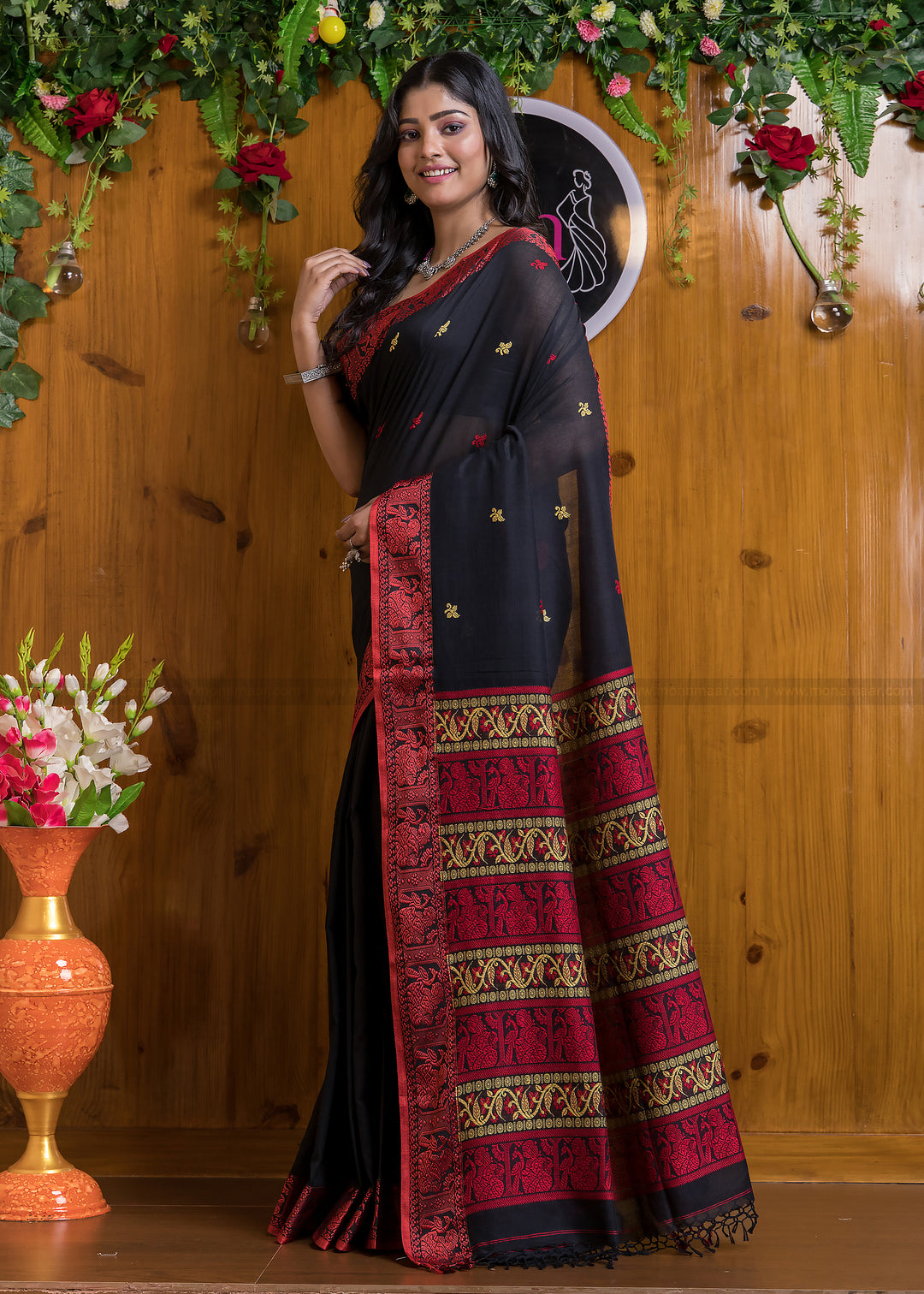 Worthy Cotton Jamdani (Black Carnival) Saree