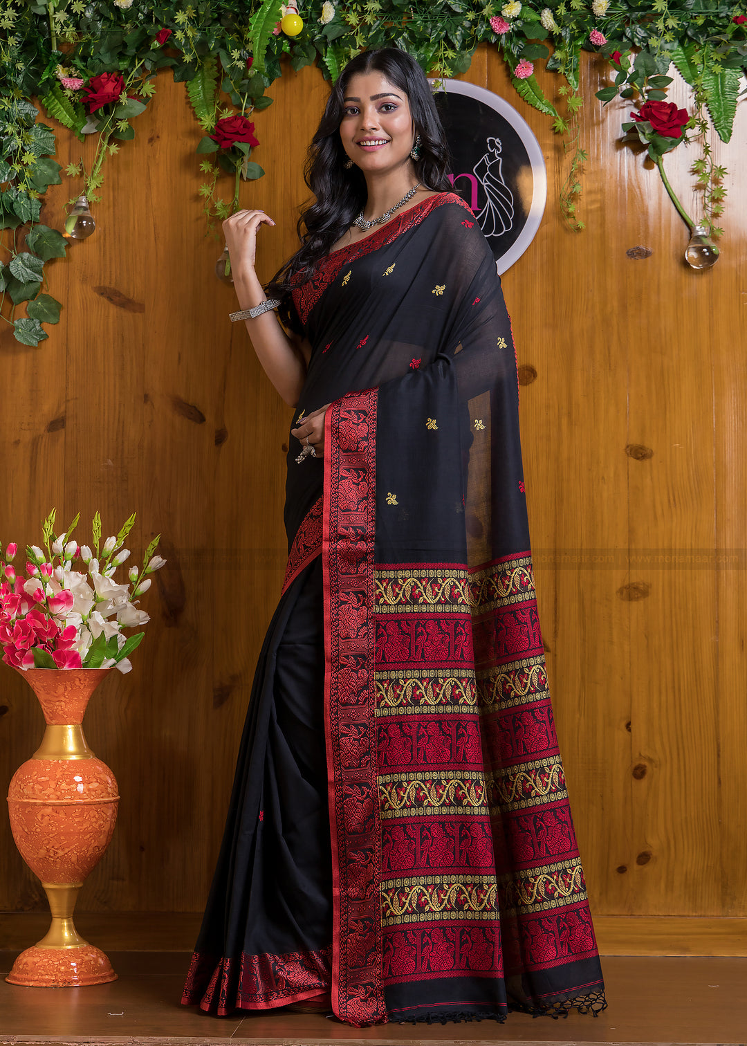 Worthy Cotton Jamdani (Black Carnival) Saree