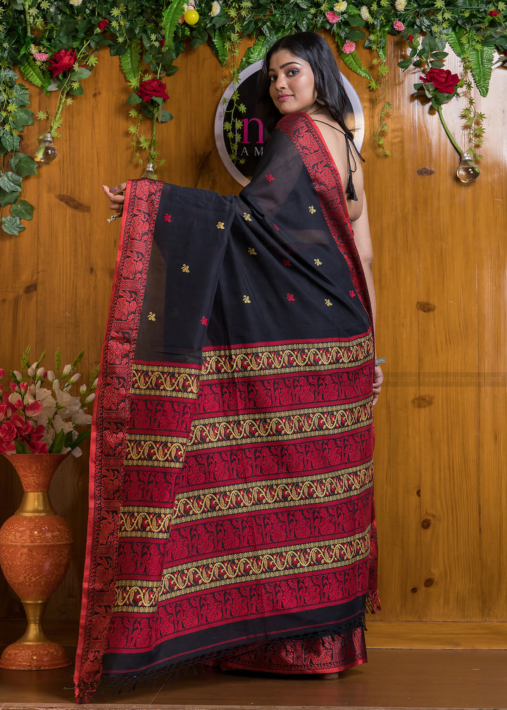 Worthy Cotton Jamdani (Black Carnival) Saree