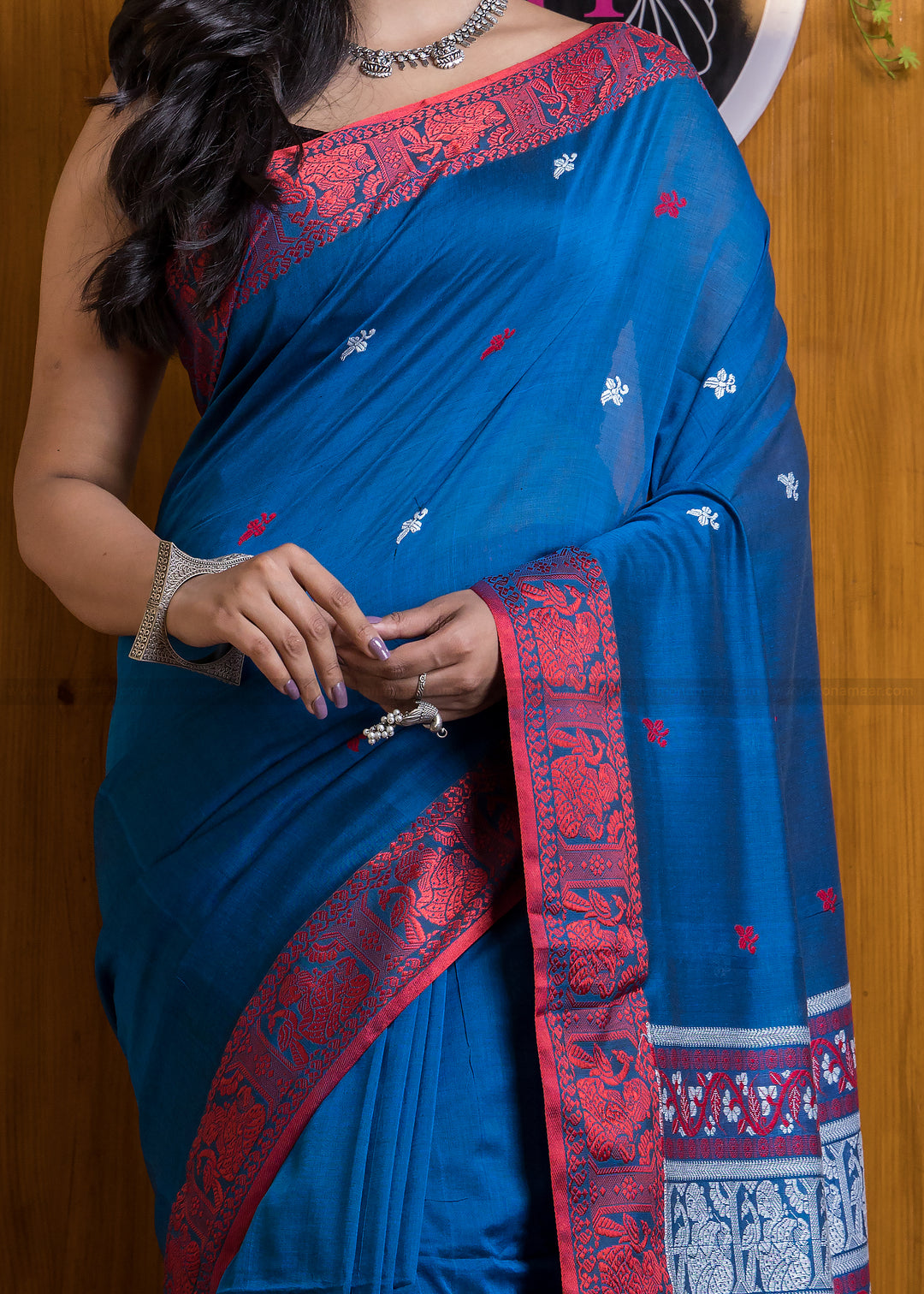 Worthy Cotton Jamdani (Night Blue) Saree