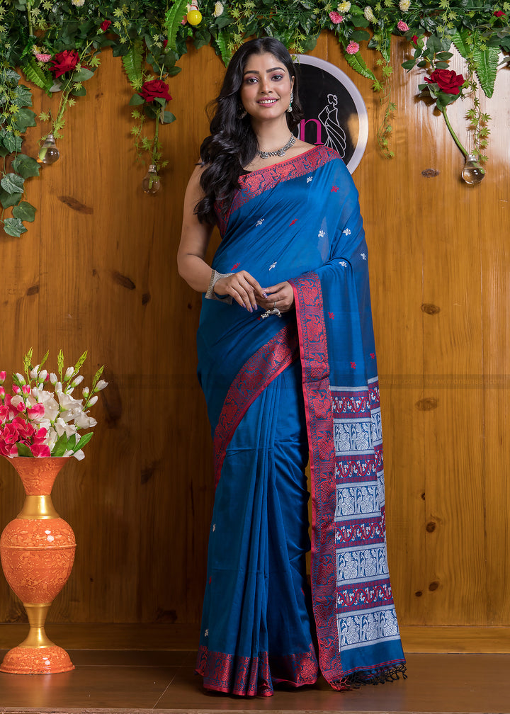 Worthy Cotton Jamdani (Night Blue) Saree