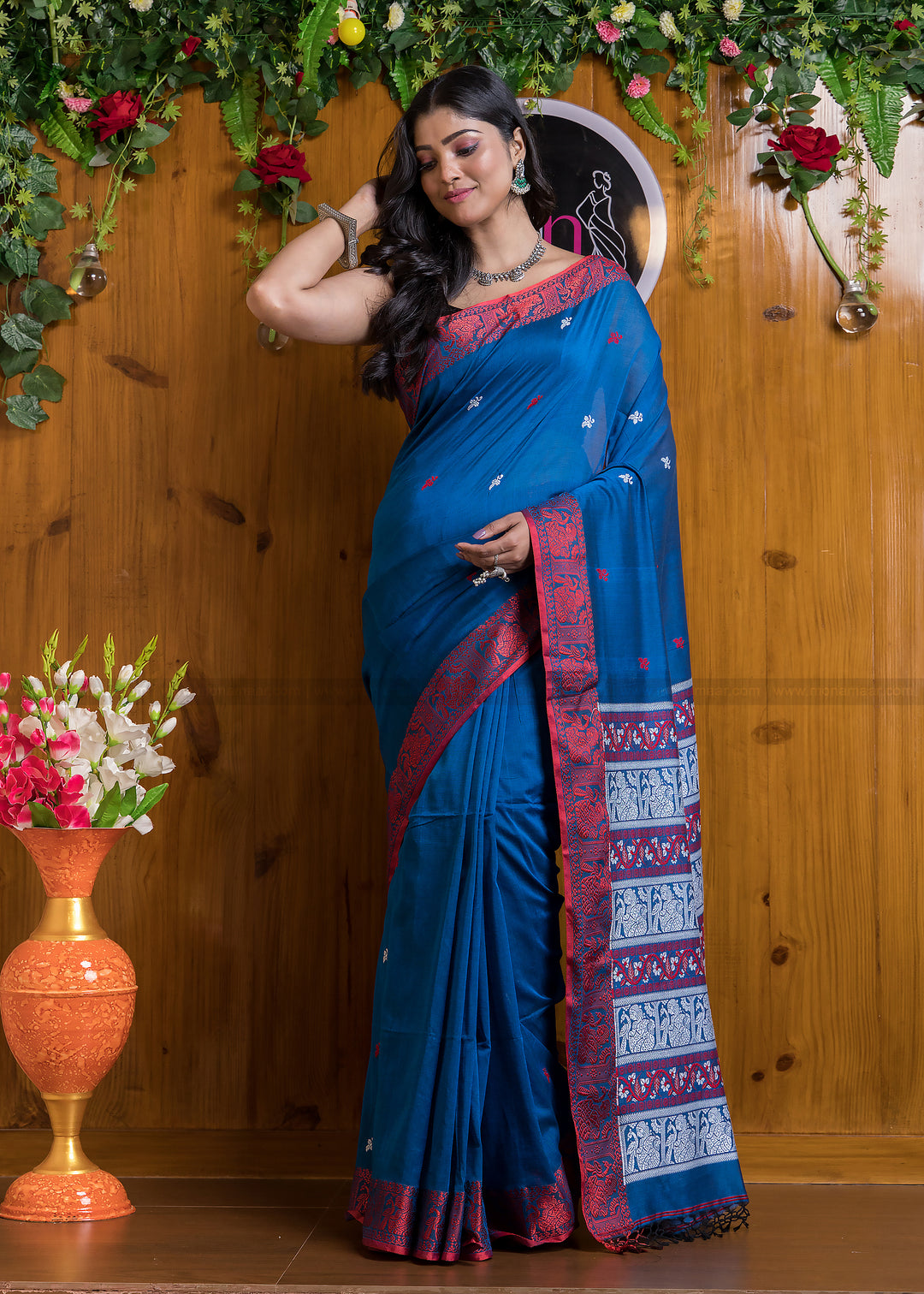 Worthy Cotton Jamdani (Night Blue) Saree