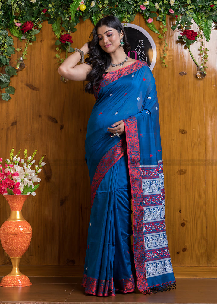 Worthy Cotton Jamdani (Night Blue) Saree