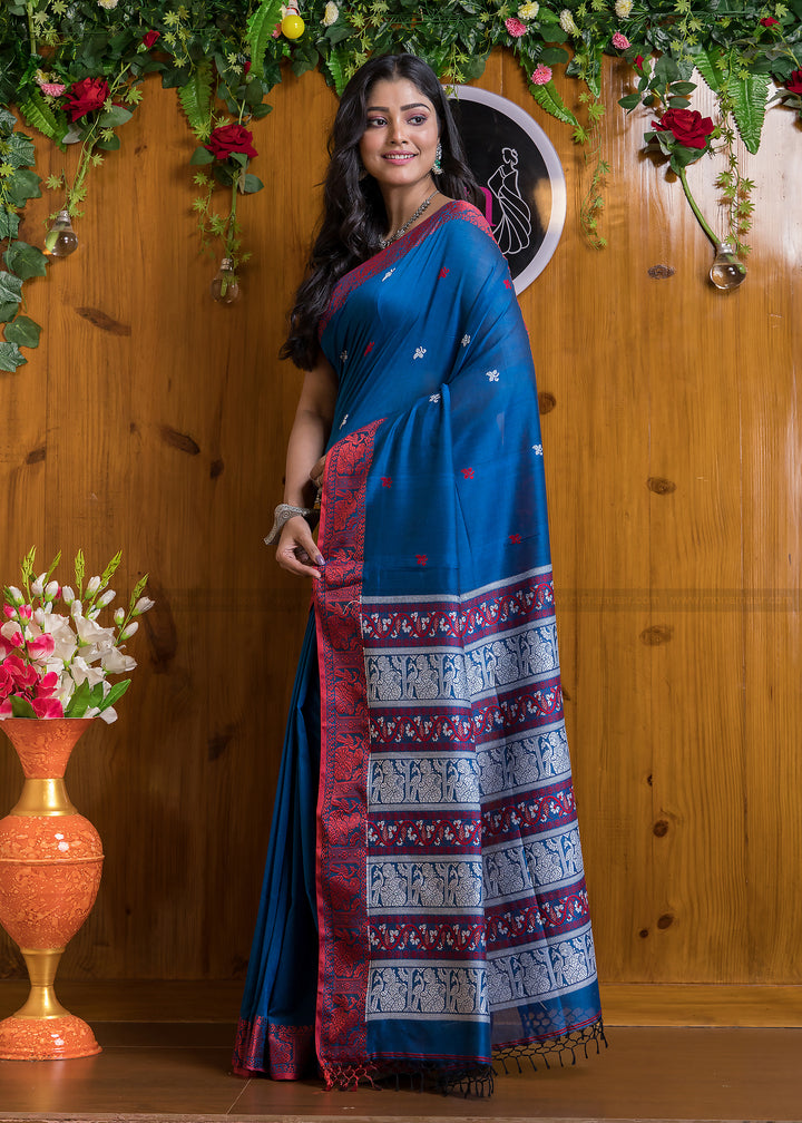 Worthy Cotton Jamdani (Night Blue) Saree