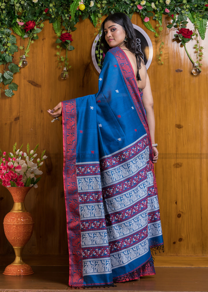 Worthy Cotton Jamdani (Night Blue) Saree