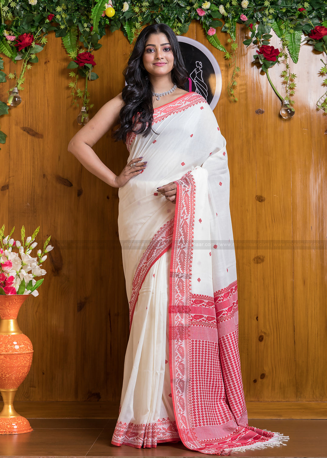 Worthy Cotton Jamdani (White Light) ) Saree