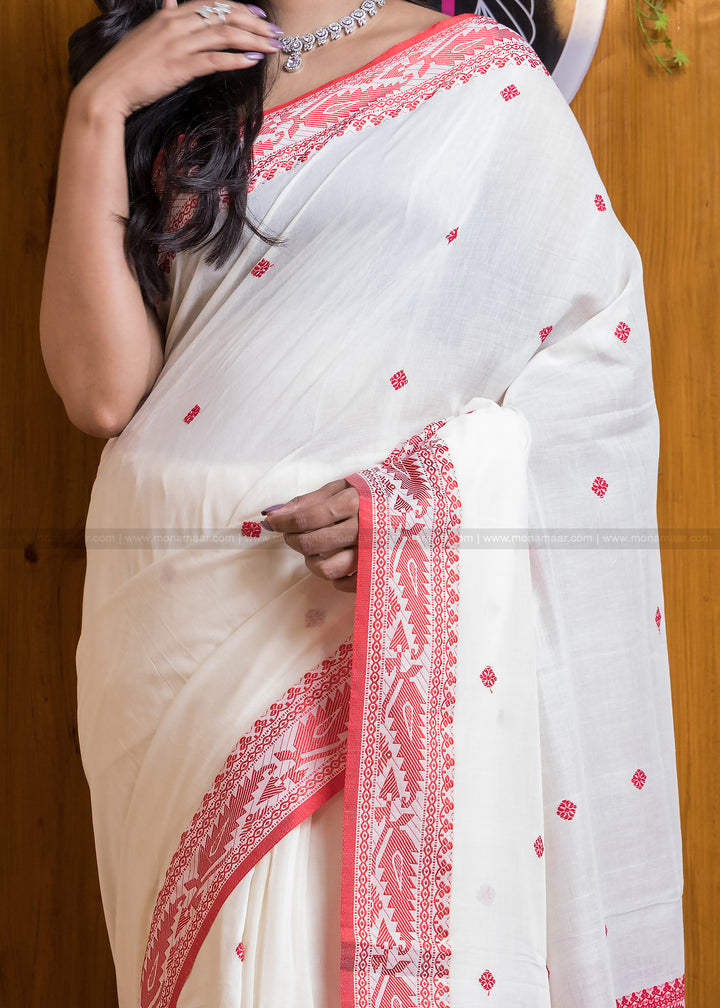 Worthy Cotton Jamdani (White Light) ) Saree