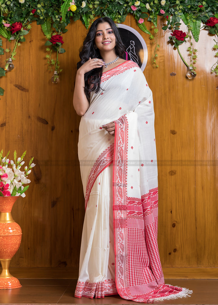 Worthy Cotton Jamdani (White Light) ) Saree