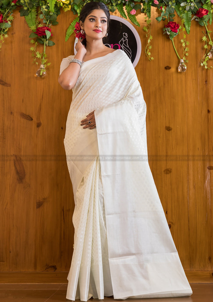 Butidar - The Silver Buti Banarasi Cotton Silk Saree