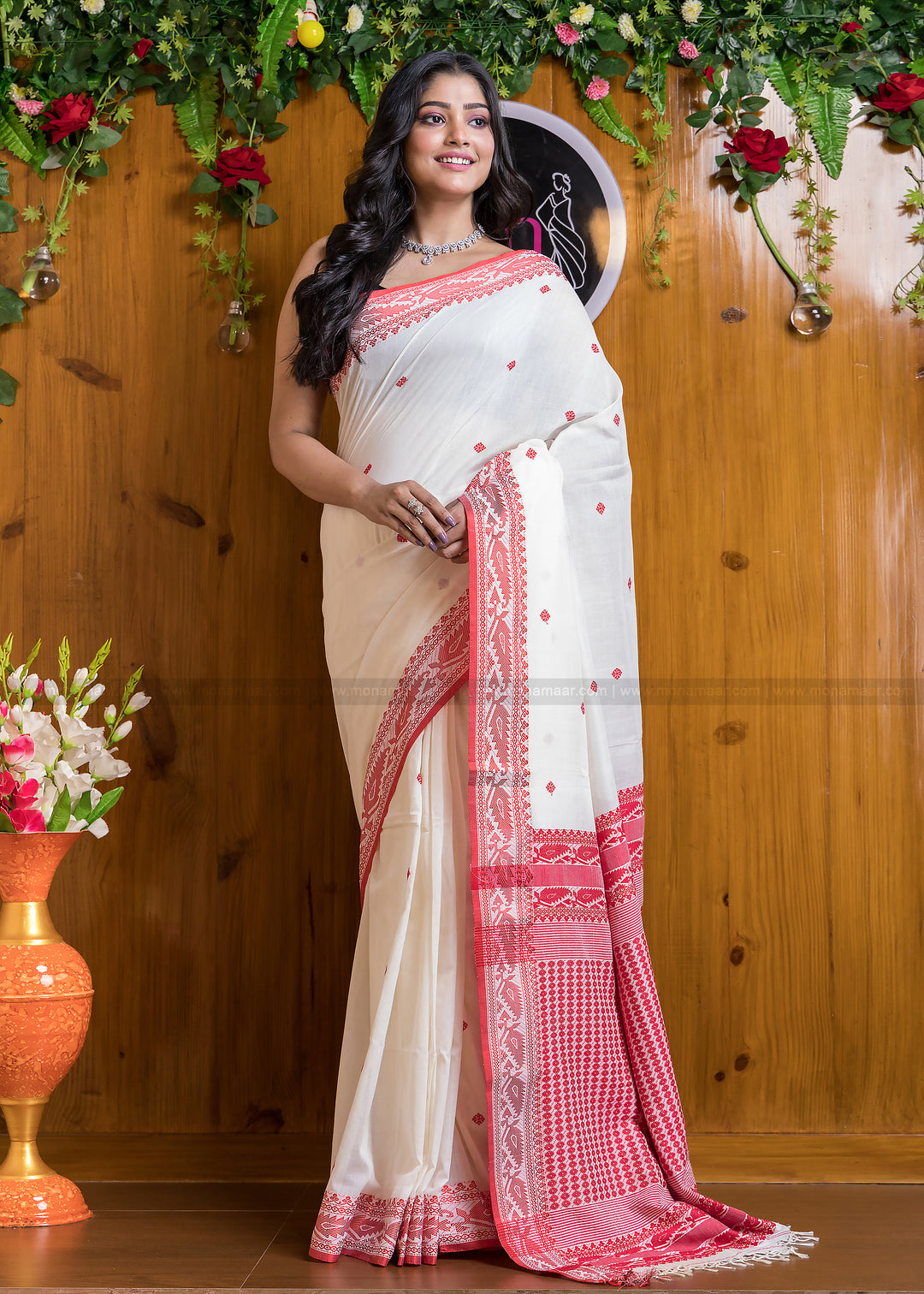 Worthy Cotton Jamdani (White Light) ) Saree