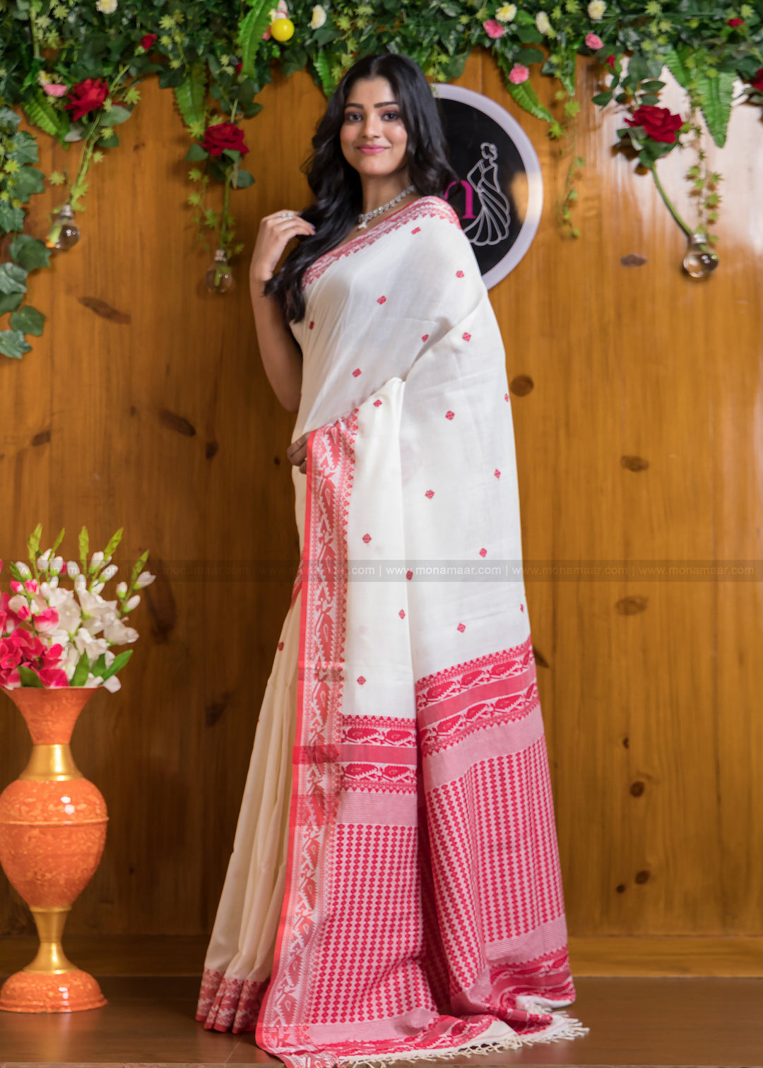 Worthy Cotton Jamdani (White Light) ) Saree