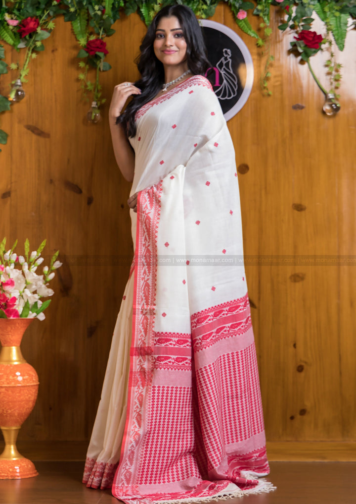 Worthy Cotton Jamdani (White Light) ) Saree