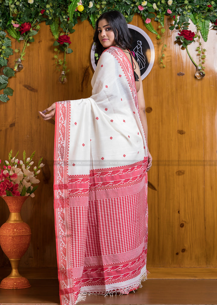 Worthy Cotton Jamdani (White Light) ) Saree