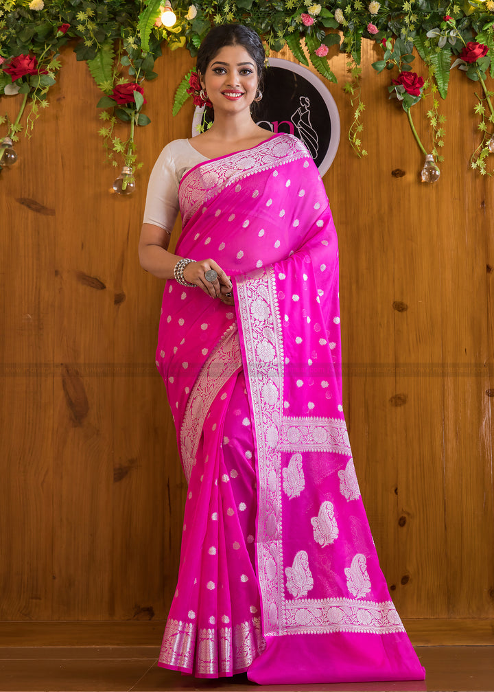 Vibrant Hot Pink Banarasi Saree