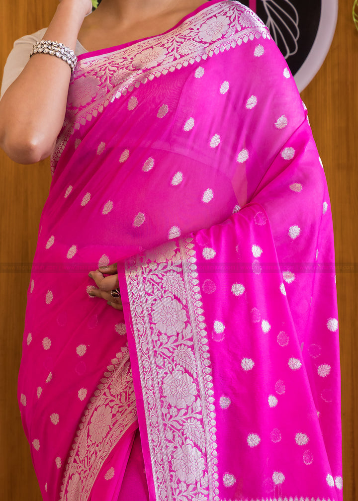 Vibrant Hot Pink Banarasi Saree