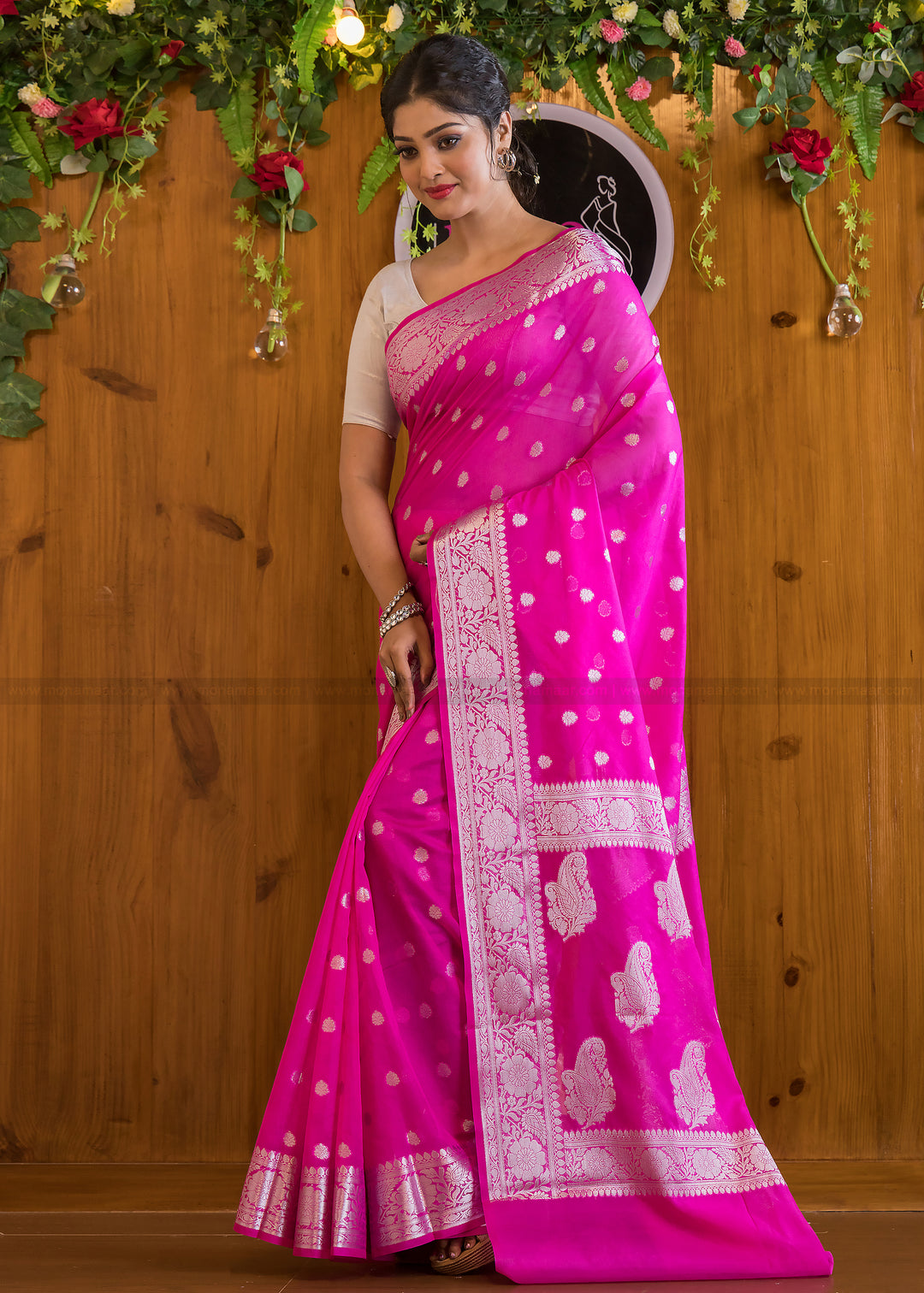 Vibrant Hot Pink Banarasi Saree