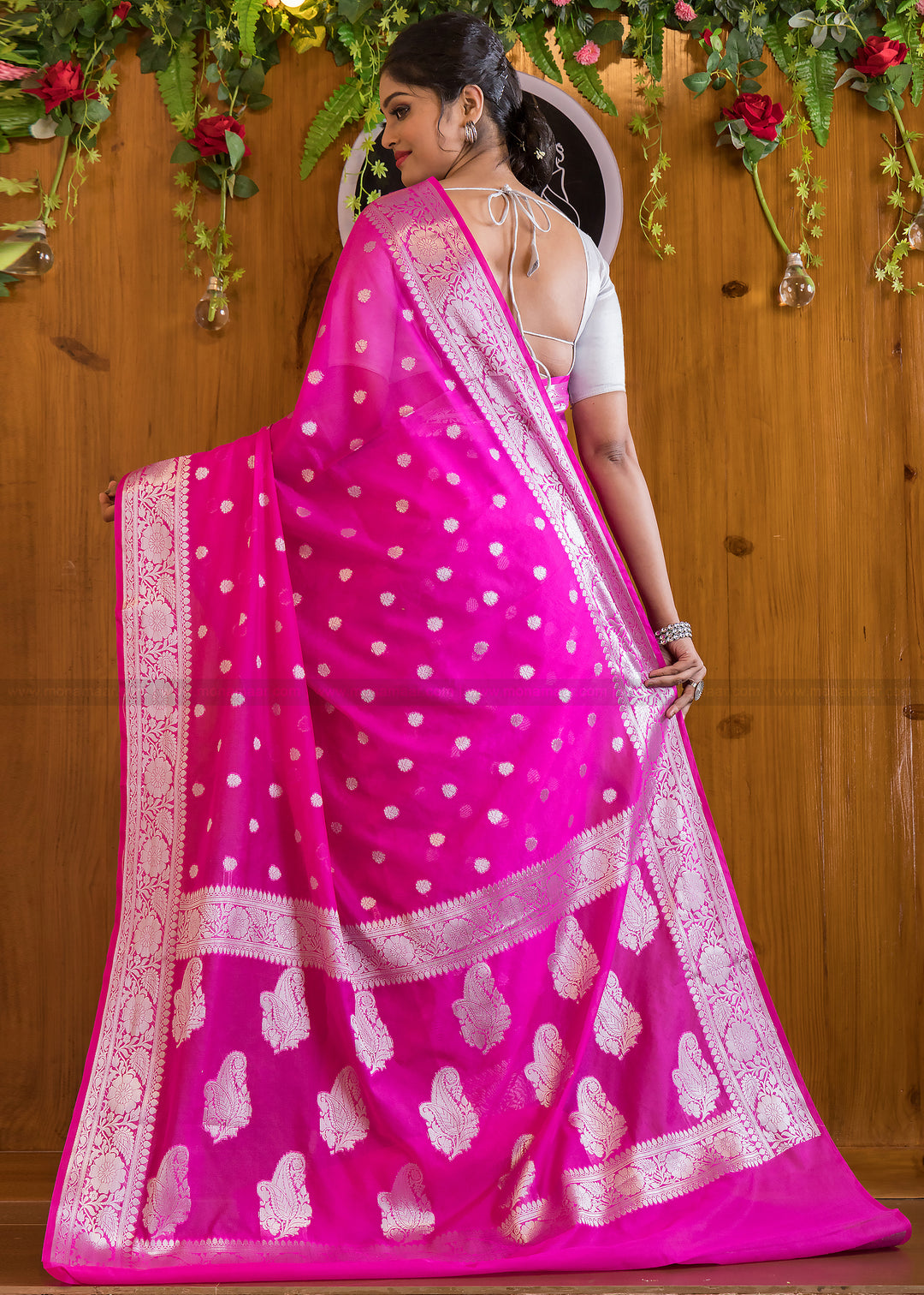 Vibrant Hot Pink Banarasi Saree