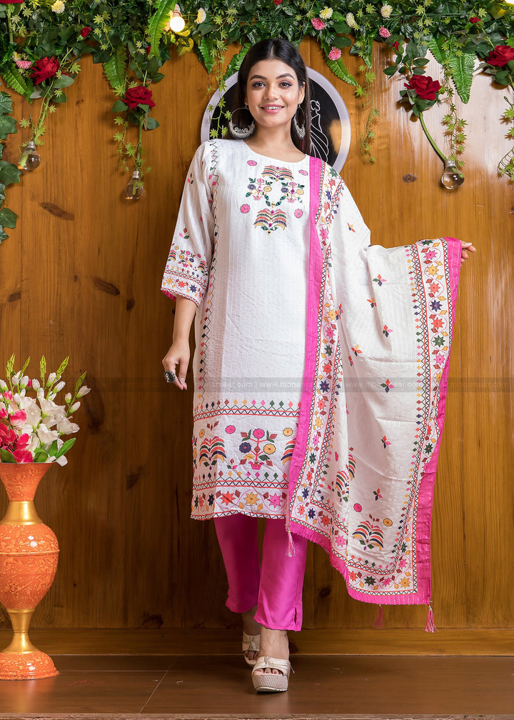 Quite White Straight Kurti Set