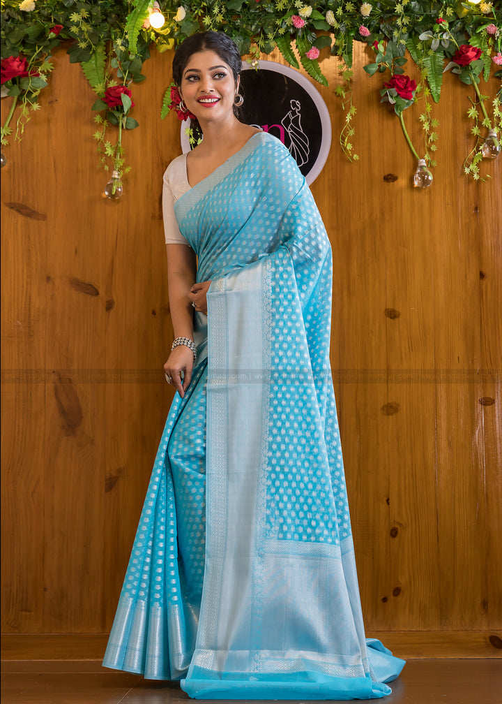 Butidar - The Silver Buti Banarasi Cotton Silk Saree