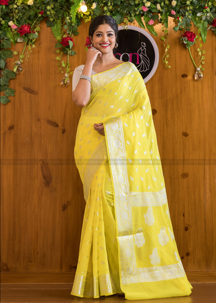 Sunshine Yellow Banarasi Saree